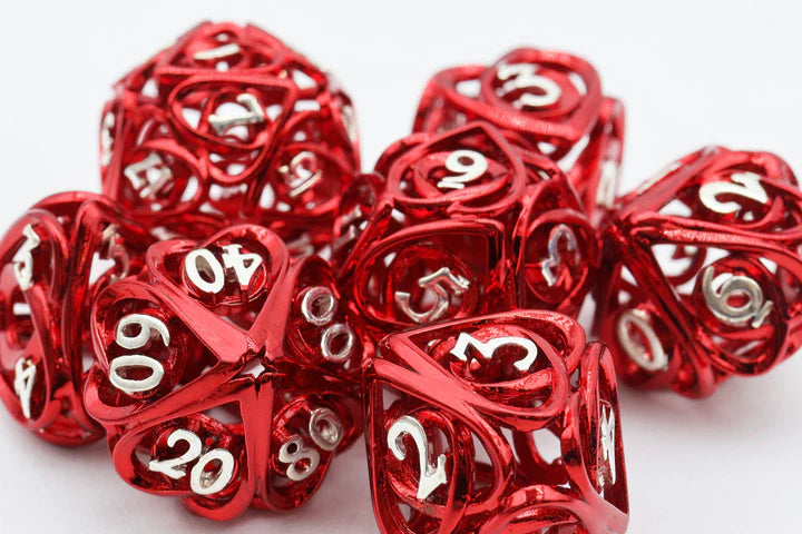 Hollow Hearts Red Metal RPG Dice Set