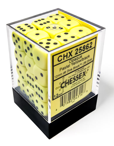 CHX 25862 Opaque 12mm d6 Pastel Yellow/black Dice Block (36 dice)