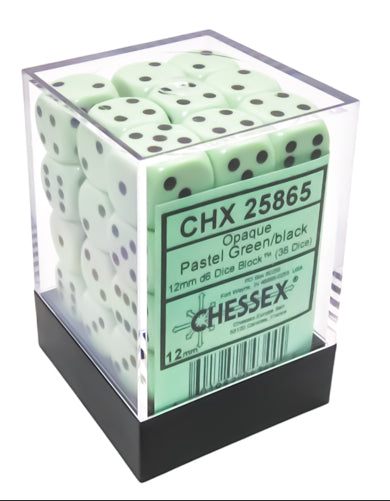 CHX 25865 Opaque 12mm d6 Pastel Green/black Dice Block (36 dice)