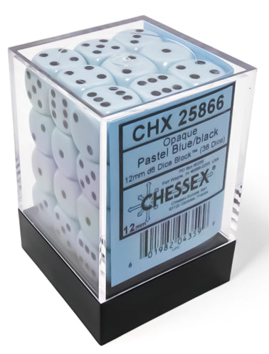 CHX 25866 Opaque 12mm d6 Pastel Blue/black Dice Block (36 dice)