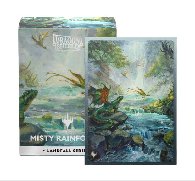 Dragon Shields: (100) Matte Dual Art - Magic the Gathering - Landfall Series - Misty Rainforest (DISPLAY 10)