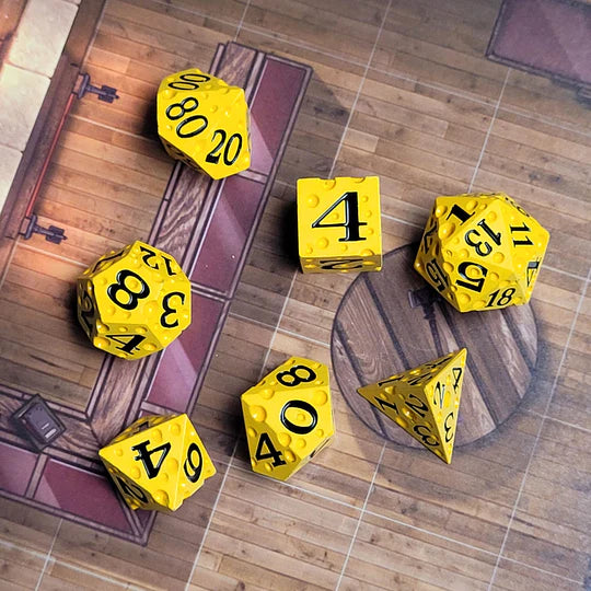 Cheese Black Number Metal RPG Dice Set of 7
