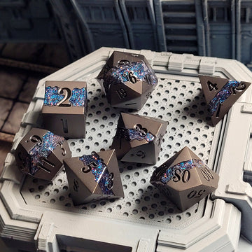 Galactic Flow Gunmetal Matte Color-Shift Glitter Metal RPG Dice Set of 7