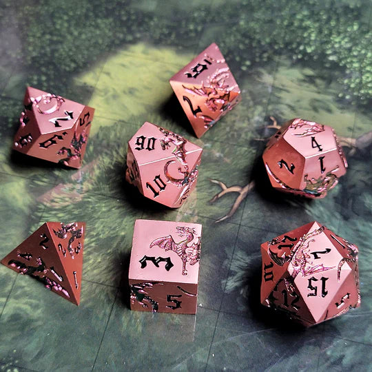 Dragon Attack Copper Purple Color Shift Metal RPG Dice Set of 7