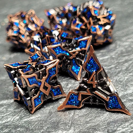 Gothic Knight Copper Blue Metal RPG Dice Set of 7