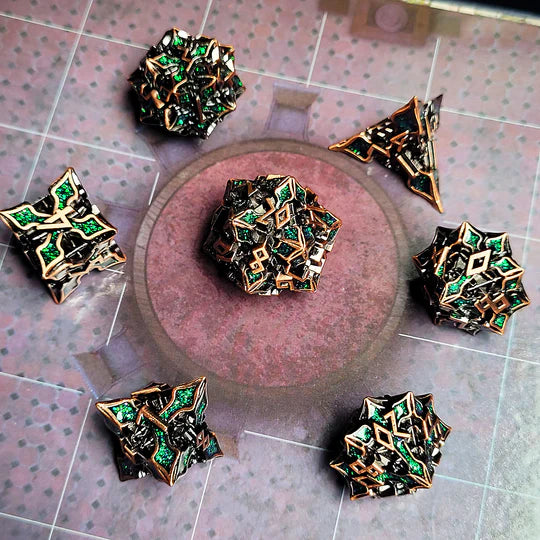 Gothic Knight Copper Green Metal RPG Dice Set of 7