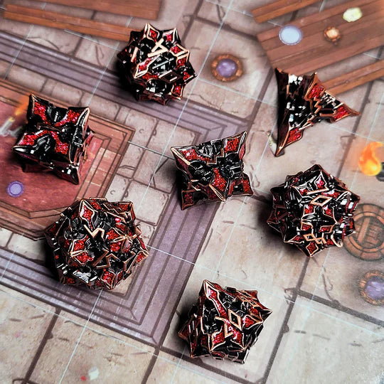Gothic Knight Copper Red Metal RPG Dice Set of 7