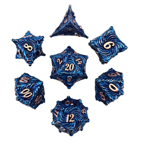 Doom Spiral Blue Metal RPG Dice Set of 7