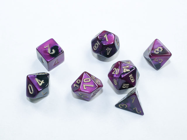 CHX 20640 Gemini: Mini-Polyhedral Black-Purple/gold 7-Die Set