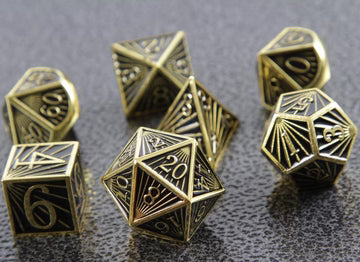 Deco Black Gold Metal RPG Dice Set of 7