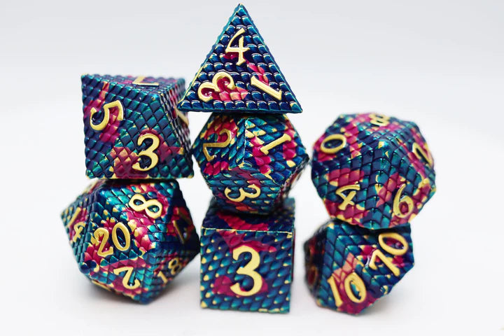 Dragon Scale Golden Metal Dice Set