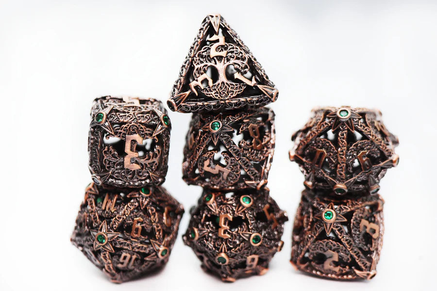 Trees of Virtue: Tree of Justice Hollow Metal RPG Dice Set