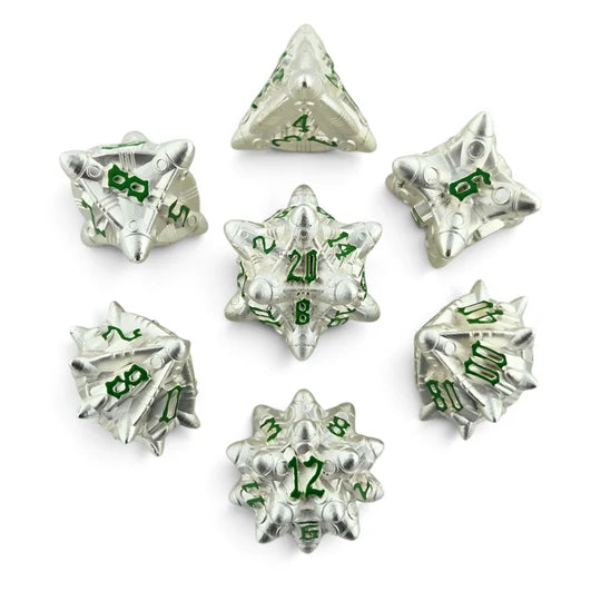 LIFTOFF Silver Green Metal RPG Dice Set of 7