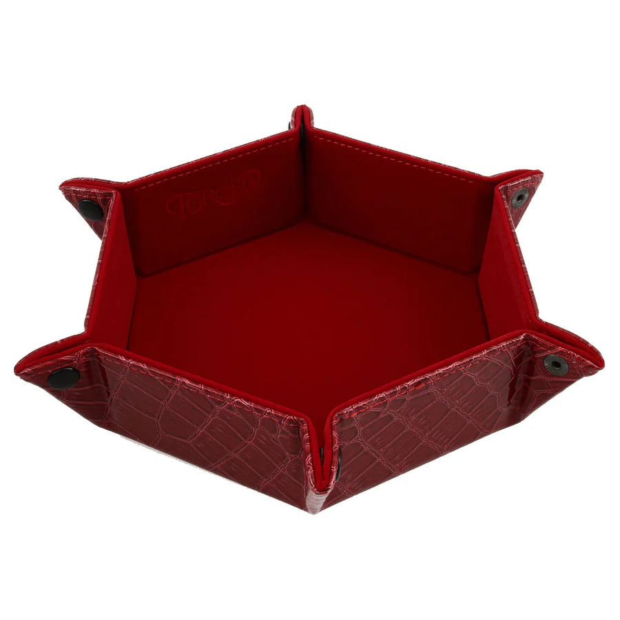 Forged Hexagon Snap Folding Dice Tray Dragon Skin Edition Red