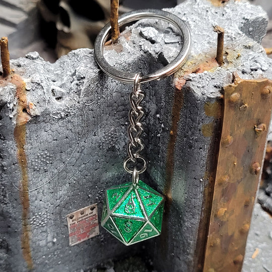 Fob of Fate D20 Keychain and Bag Charm - Guardian Silver Sparkle Green