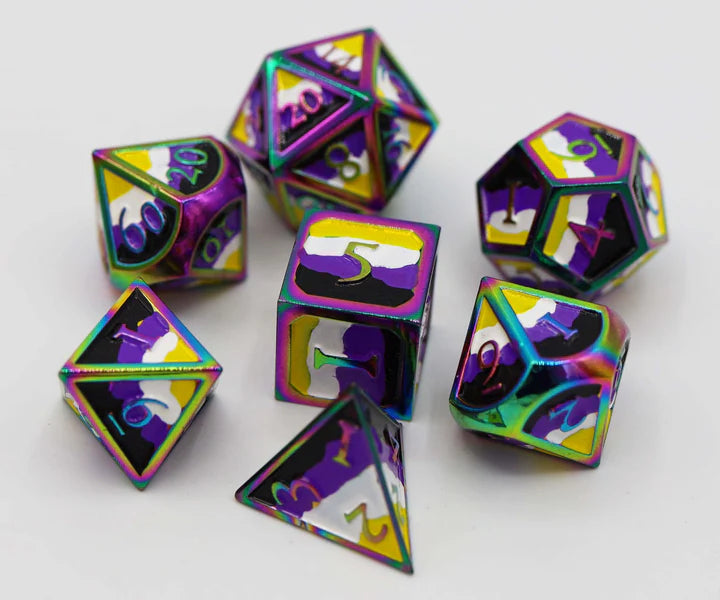 Nonbinary Pride Flag Metal RPG Dice Set