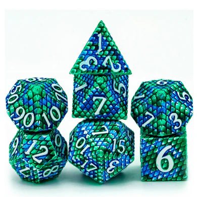 Dragon Scale Ocean Metal RPG Dice Set