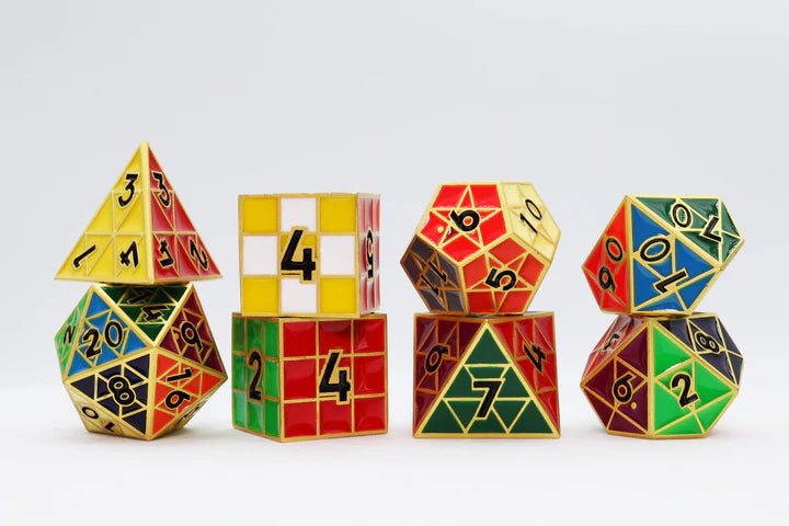 Puzzle Cube Gold Metal Dice Set