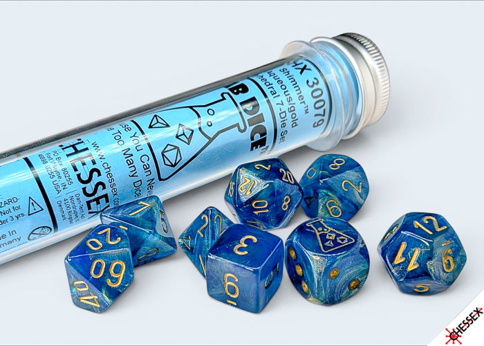 CHX 30079 LAB DICE 10 POLYHEDRAL 7-DIE SET SHIMMER AQUEOUS/GOLD
