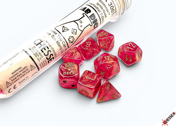 CHX 30076 LAB DICE 10 POLYHEDRAL 7-DIE SET SHIMMER IGNIS/GOLD