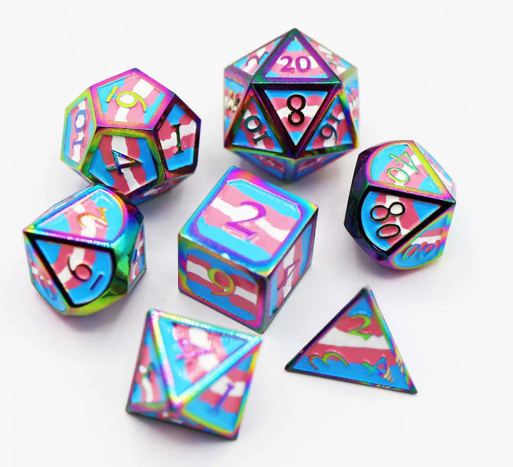 Transgender Pride Flag Metal RPG Dice Set